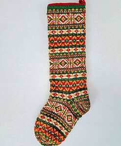 Sustainable knit Christmas stocking handmade as an ethical gift in Fair Isle style