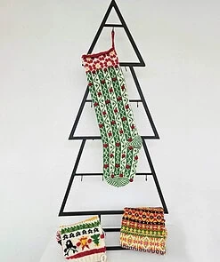 Handmade Christmas stocking red green white knit – WFTO certified fair trade holiday decor by BHcrafts