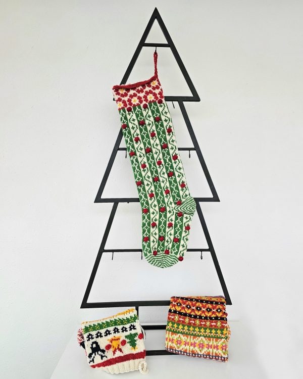 Handmade Christmas stocking red green white knit – WFTO certified fair trade holiday decor by BHcrafts