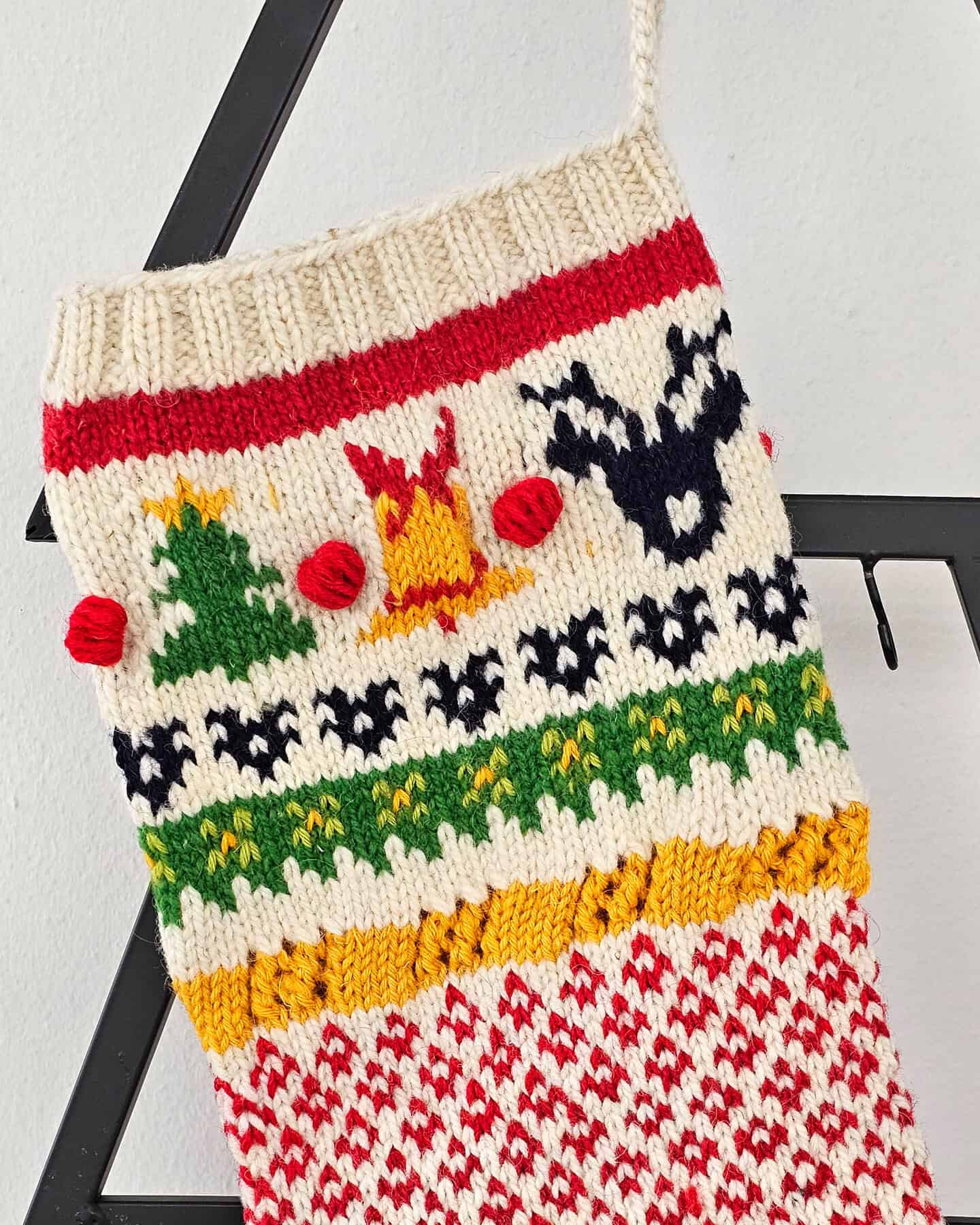 Close-up of a hand-knitted Christmas stocking by BHcrafts