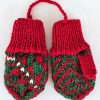 Hand-knit mini mitten Christmas tree ornament set in red and green”