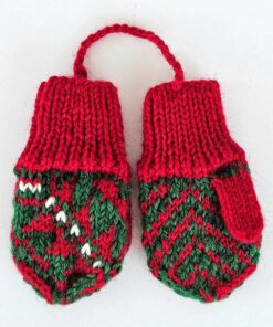 Hand-knit mini mitten Christmas tree ornament set in red and green”