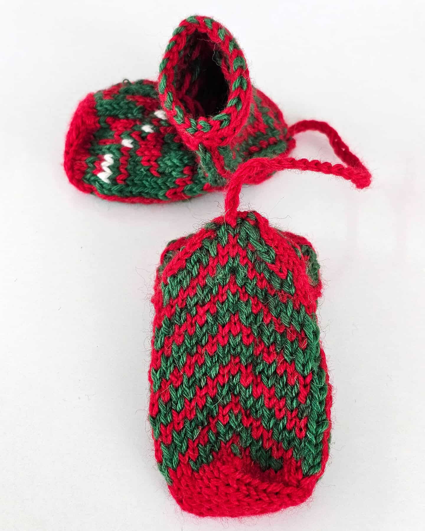 Mini knit slipper socks Christmas tree ornaments handmade by BHcrafts