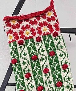 Sustainable handmade Christmas stocking red green white knit eco-friendly holiday decor
