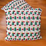 Hand-Knitted Pillow Case with Christmas trees