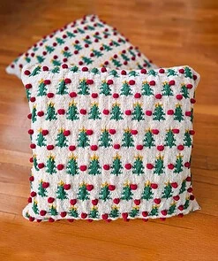 Artisan Hand-knitted Christmas pillow with holiday decor