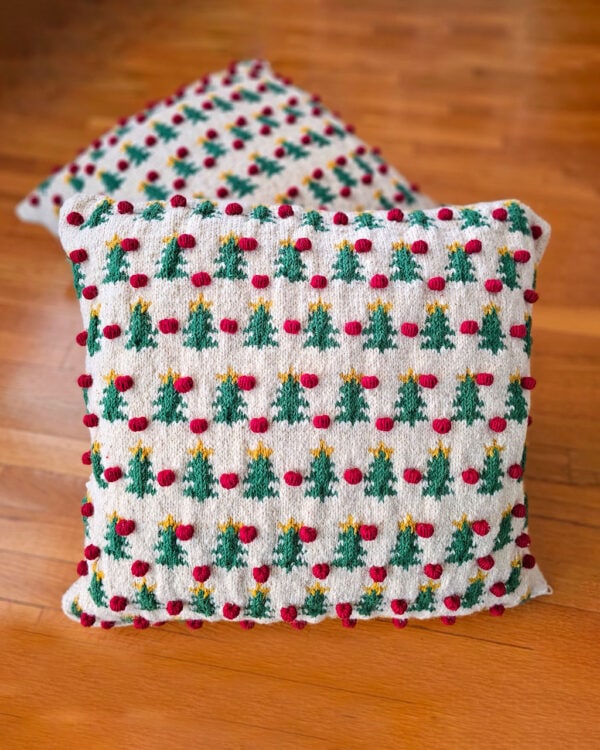Artisan Hand-knitted Christmas pillow with holiday decor