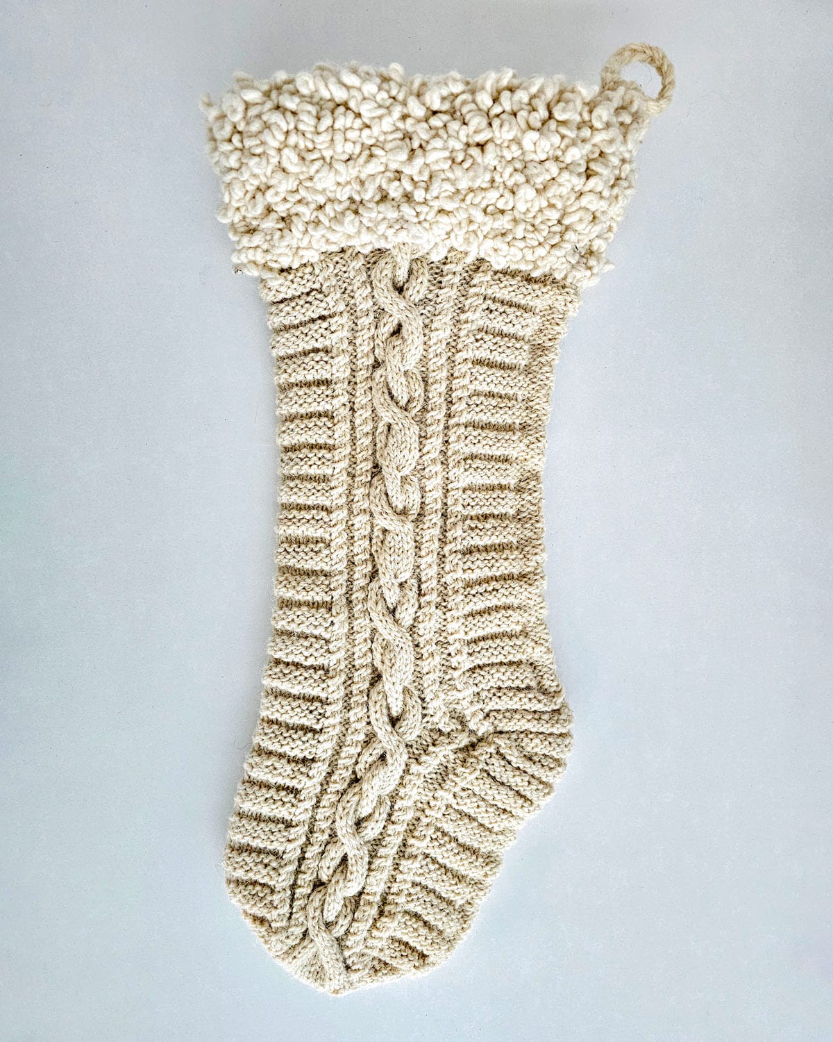 Fair Trade White Hand-Knit Christmas Stocking in cream tones