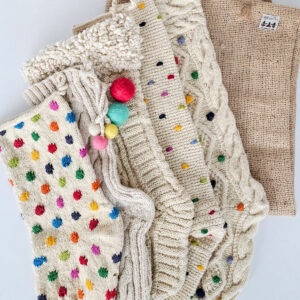 Bundle of 5 White Hand-Knit Christmas Stockings crafted by Fair Trade artisans