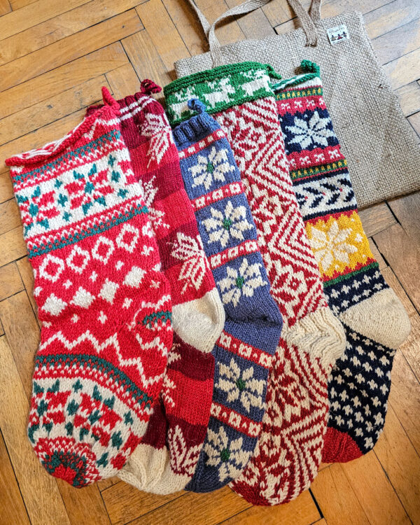 Bundle of 5 Red Handmade Christmas Stockings