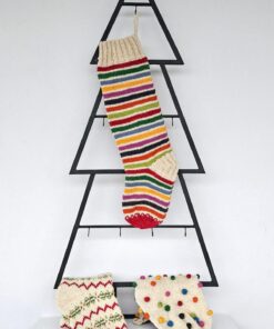 Knitted Christmas stocking with colorful stripes for your holiday décor