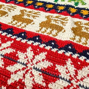 Eco-friendly handmade crochet blanket with Nordic-style Christmas design