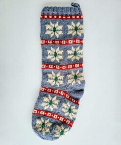 Unique knitted holiday stocking with loop for hanging