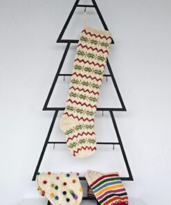 Hand-knit Christmas tree stocking with chevron (zigzag) pattern