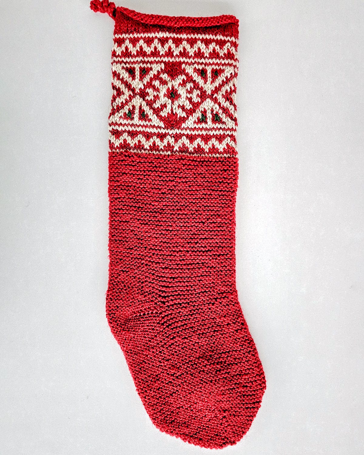 Hand-knit jacquard Christmas stocking
