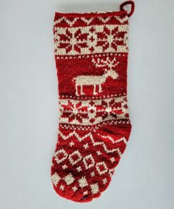 Traditional red and white Christmas tree stocking with reindeer, fair trade