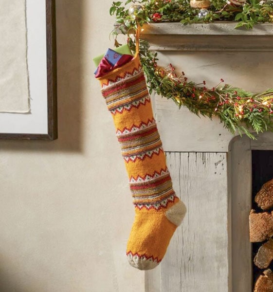 Sundance Christmas Stocking with Chevron Pattern Yellow