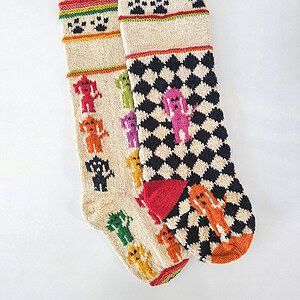 Handmade wool Christmas stockings with colorful dog motifs by BHcrafts