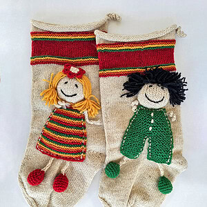 Bundle of 2 Handmade Christmas Stockings with doll appliqués, boy and girl design by BHcrafts