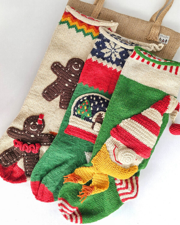 Bundle of 3 Christmas stockings Snowball Elf and Gingerbread Man