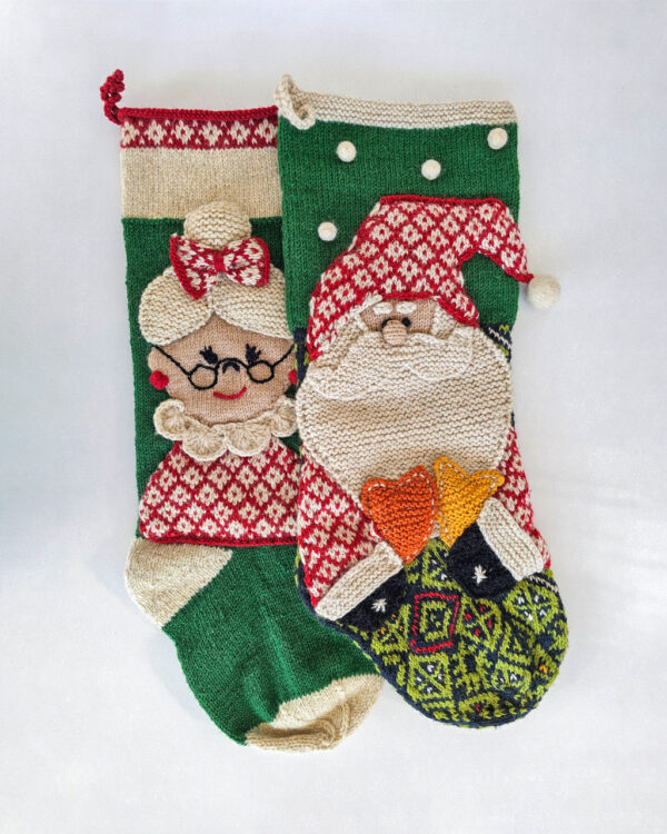 Fair Trade handmade Christmas stockings with Santa and Mrs. Claus design