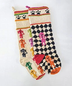 Handmade wool Christmas stockings with colorful dog motifs by BHcrafts