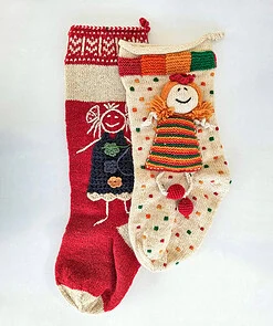 Handmade Christmas stockings set with girl doll appliqués made by BHcrafts artisans