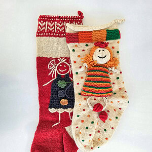 Handmade Christmas stockings set with girl doll appliqués made by BHcrafts artisans