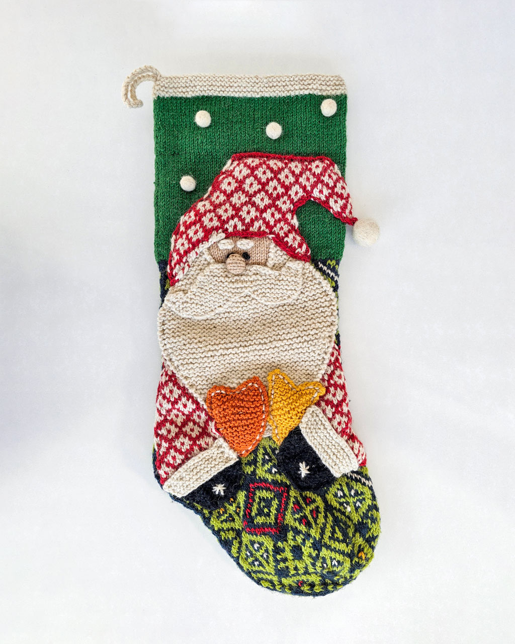 Colorful handmade Santa Claus Christmas tree stocking