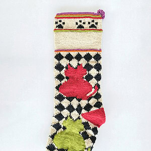 Natural wool Holiday stocking with cat silhouettes