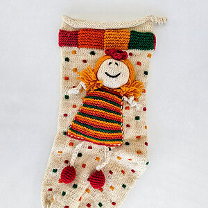 Knitted Christmas stockings with two doll appliqués by BHcrafts