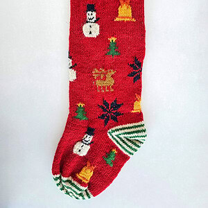Christmas tree stocking with playful snowmen and festive holiday emojis