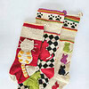 Handmade set of three cat themed Christmas stocking with colorful knit pattern
