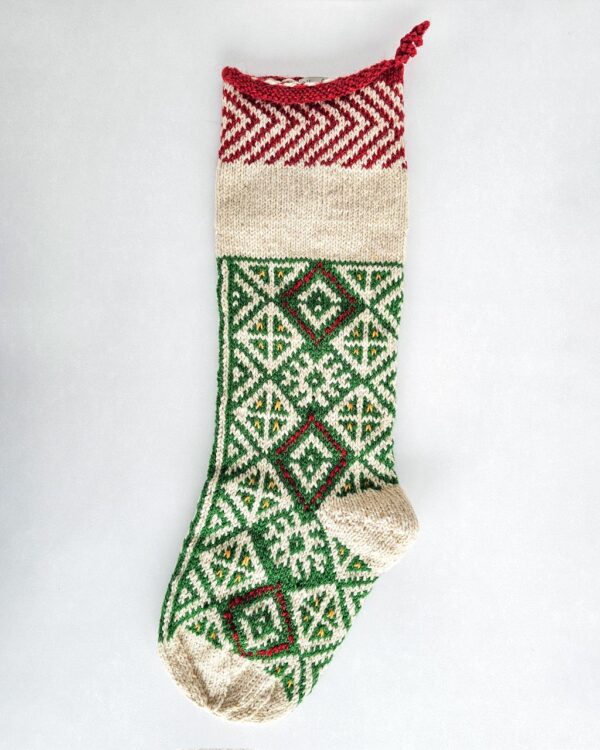 Personalized holiday stocking, custom name placement for hand embroidery on green Christmas stocking