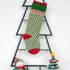 Custom name Christmas stocking, green with red trim and diamond jacquard, monogram on cuff
