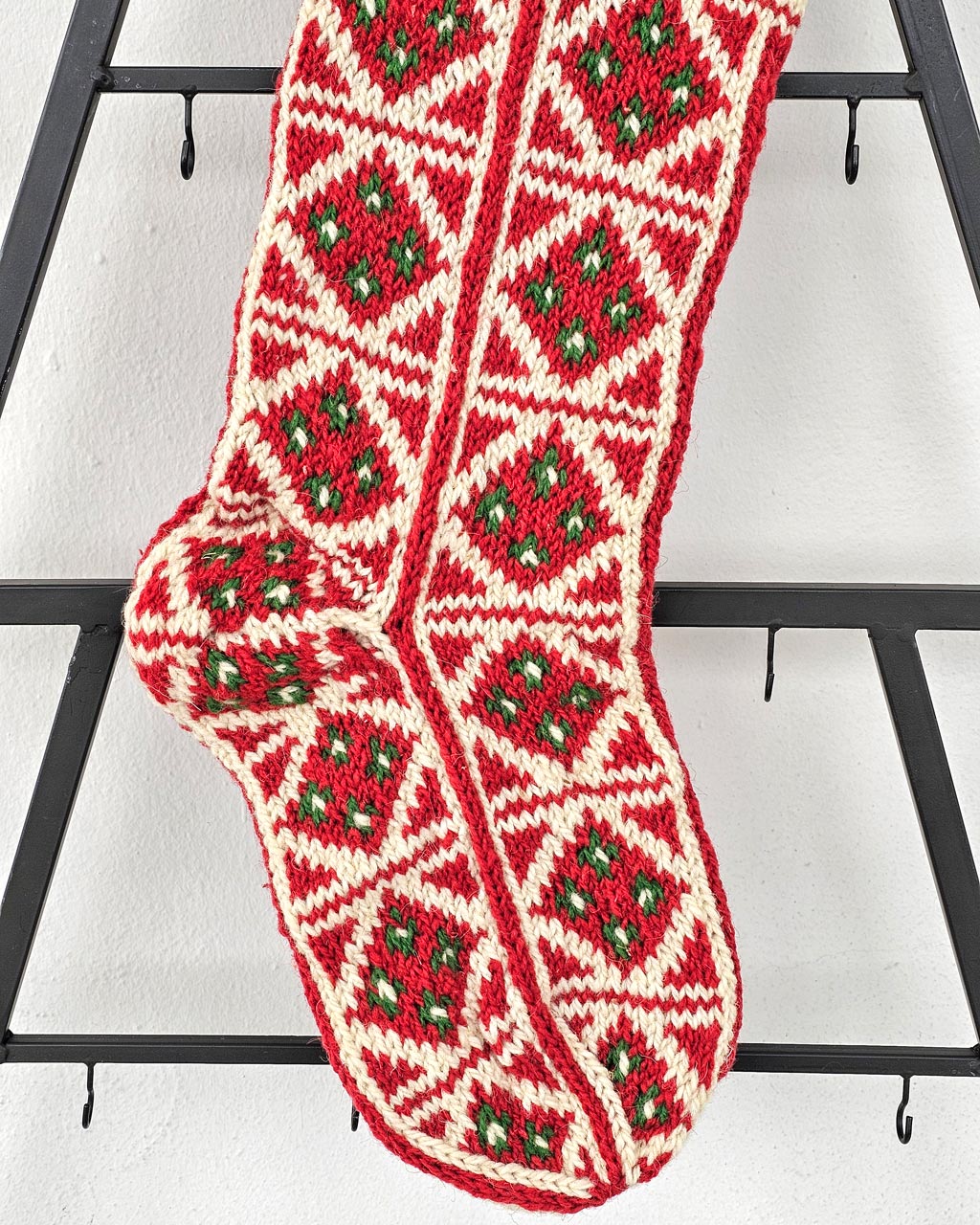 Close-up of fair trade jacquard pattern on the Holiday stocking