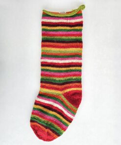 Hand-knit striped Christmas stocking, multicolor, artisan made holiday home decor