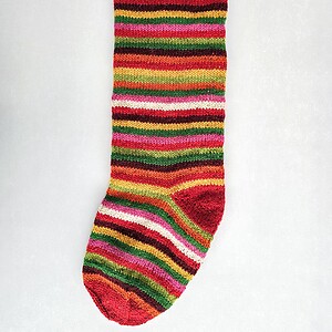 Hand-knit striped Christmas stocking, multicolor, artisan made holiday home decor