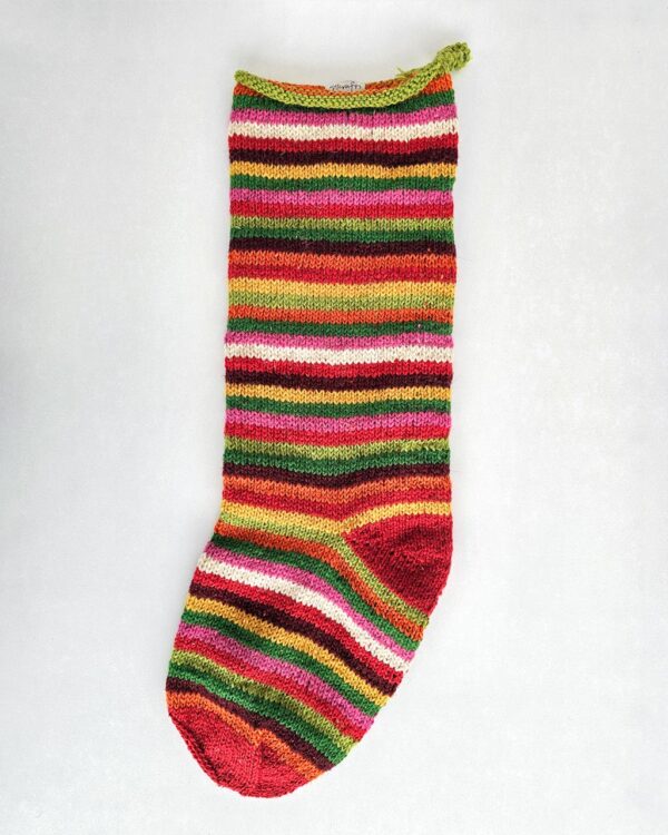 Hand-knit striped Christmas stocking, multicolor, artisan made holiday home decor