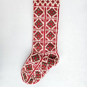 Jacquard Hand Knit Christmas Stockings displayed