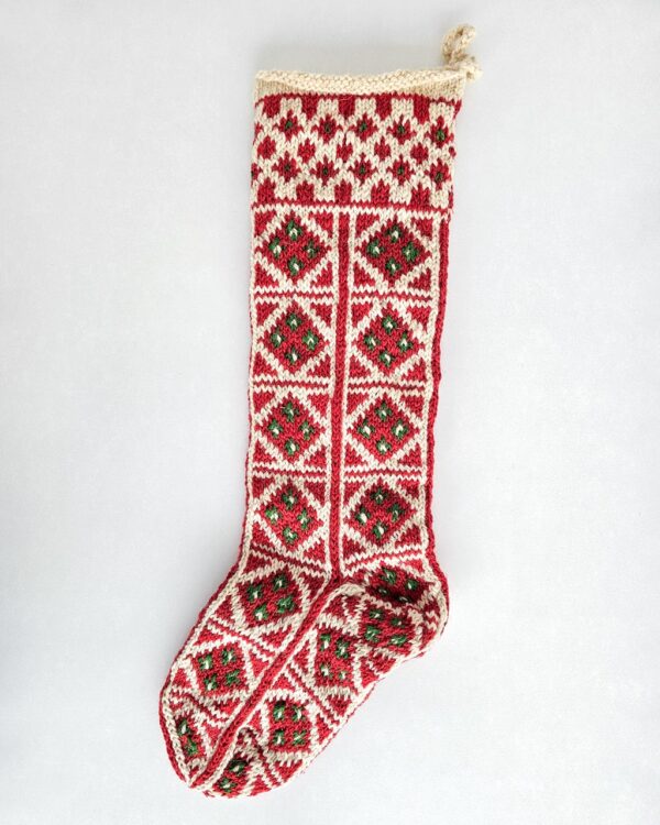 Jacquard Hand Knit Christmas Stockings displayed