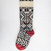 Fair-trade jacquard pattern Christmas stocking with customizable name and red accents. Make your holiday home decor unique