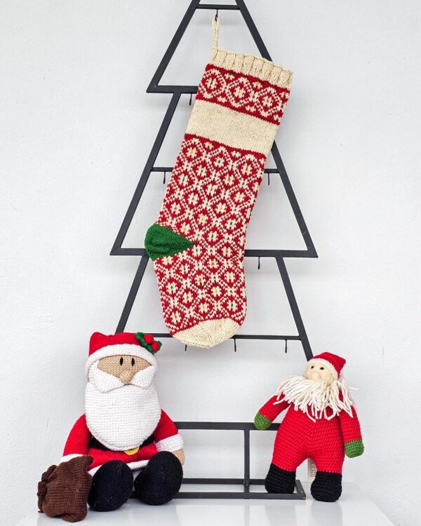 Hand-knit personalized Christmas stocking with embroidered name