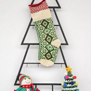 Personalized green knitted Christmas stocking with traditional Bosnian pattern