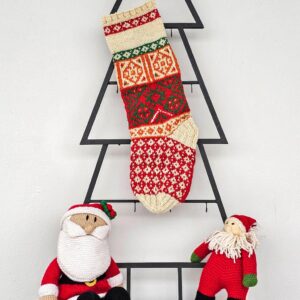 Hand-knit multicolor Christmas stocking with personalized name