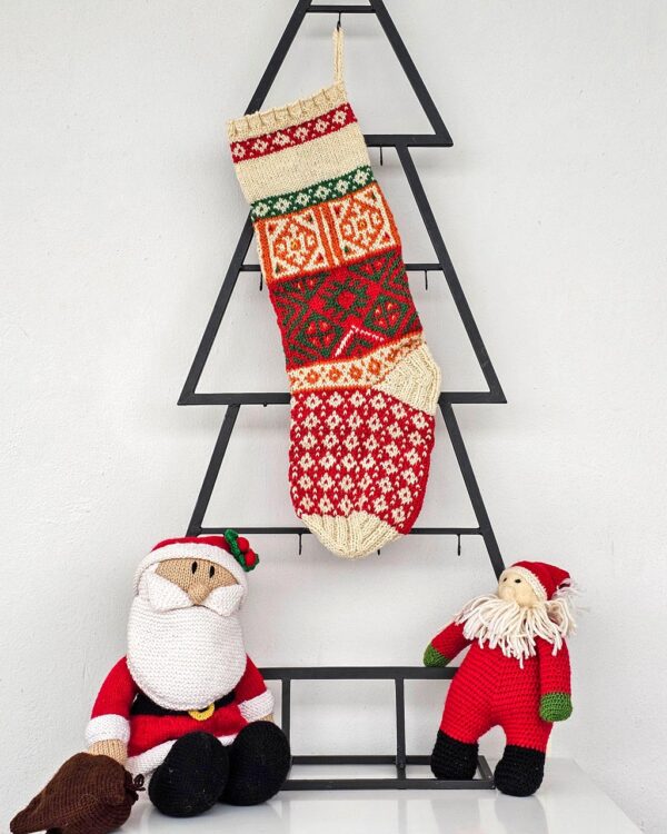 Hand-knit multicolor Christmas stocking with personalized name
