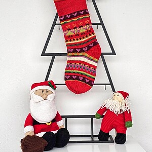 Personalized fair-trade Christmas stocking with stripes and hearts pattern; Festive home decor
