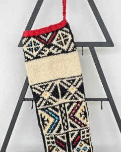 Personalized name placement for hand embroidery name on Jacquard Christmas stocking for your holiday home decor.