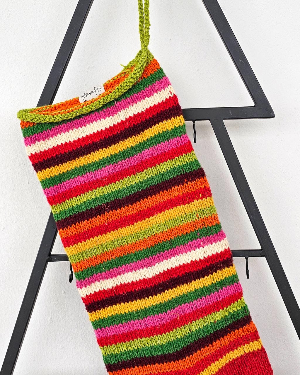 Hand-knit striped Christmas stocking, multicolor, artisan made holiday home decor