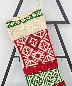 Top part of Personalized Christmas Stockings Christmas stocking in festive colors hanging